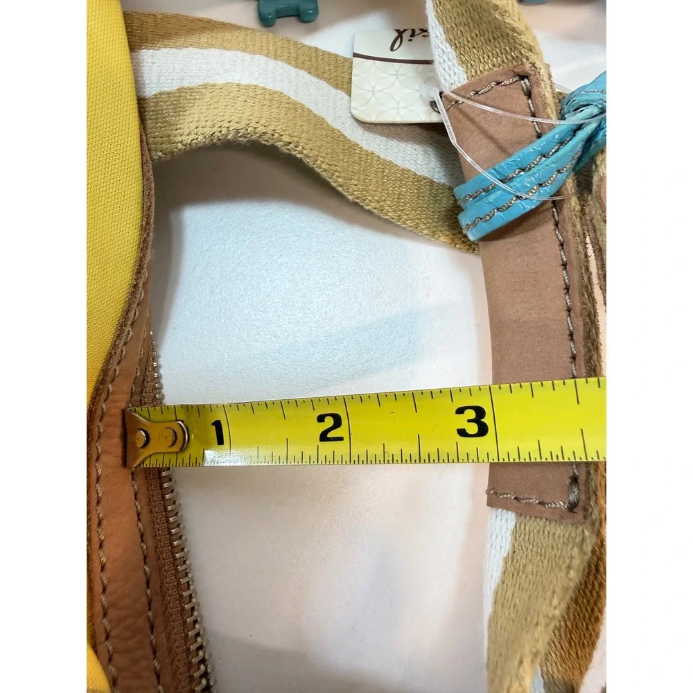 Fossil Key Per Duffle Satchel Yellow Nylon Leather Trim Crossbody Bag